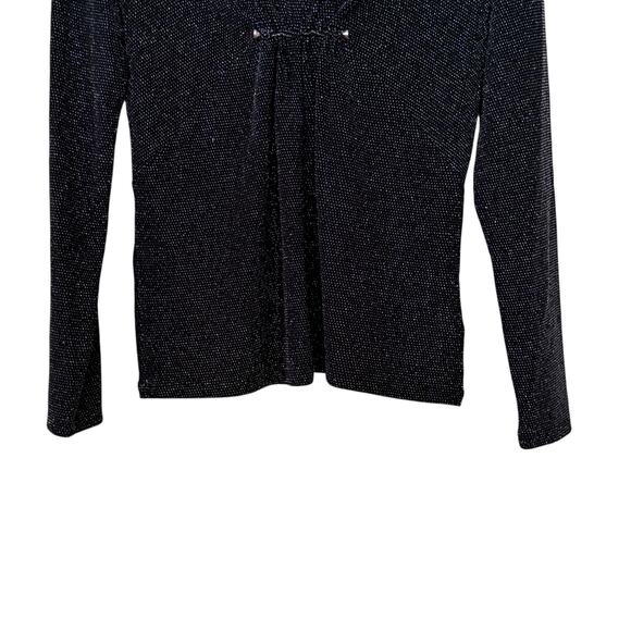 MICHAEL Michael Kors Womans Size M Black Silver Sparkle Long Sleeve Ruched Top - Picture 7 of 8